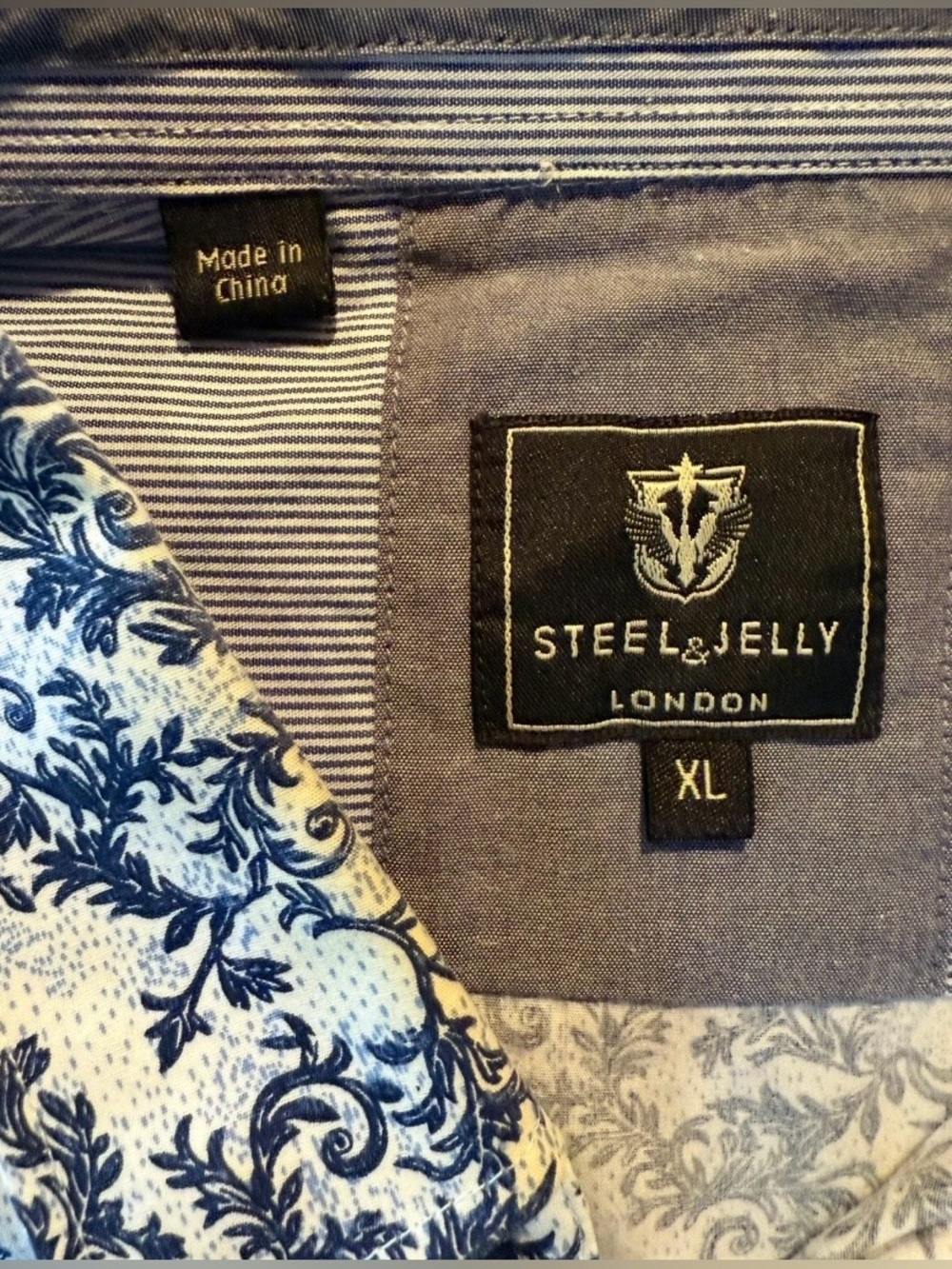 Men's London Steel & Jelly XL 100% Cotton,button up shirt-Classic Navy Print